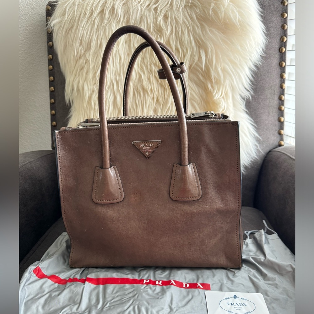 Prada Double Handle Glacé Calf - Large Tote Bag